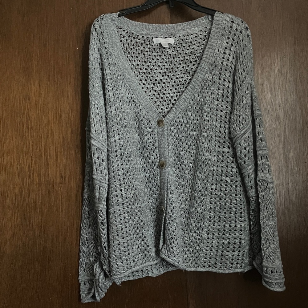 LC Lauren Conrad Gray Open-Knit Cardigan